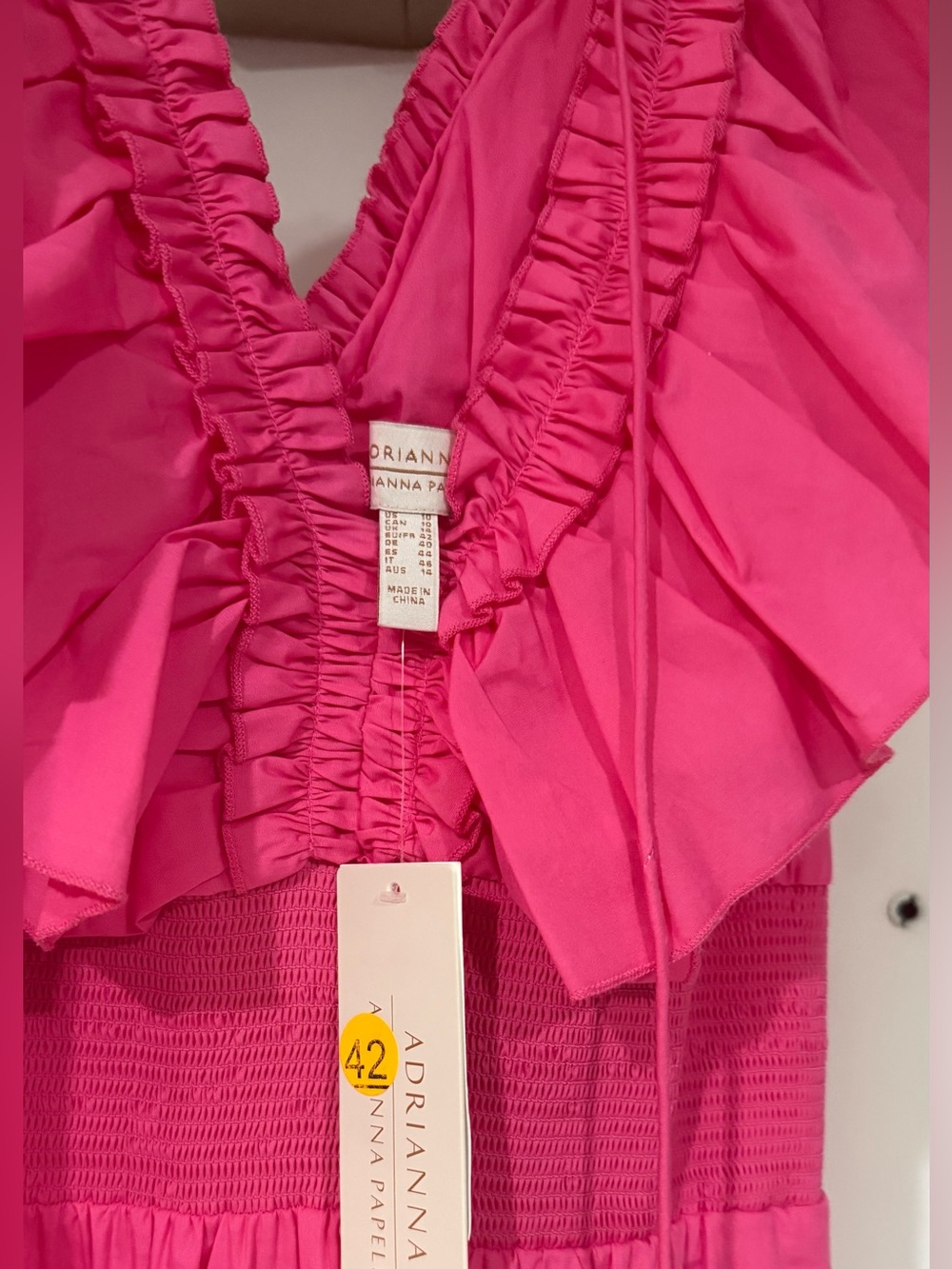 Adrianna Papell Bright Pink Ruffle-Trim Cotton Dress size 10 - Picture 5 of 5
